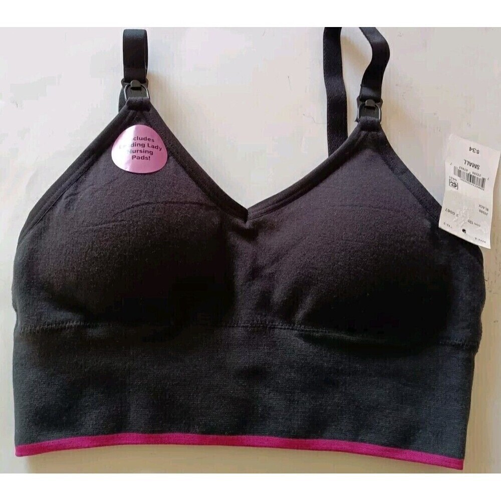 Leading Lady Nursing Bra W Pads Size Small Black Pink Trim Wireles Maternity New - Picture 2 of 6